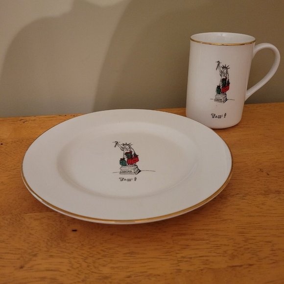 Other - Merry Masterpieces White 1999 1st Ed Taxi Statue of Liberty NY Mug & Plate EUC